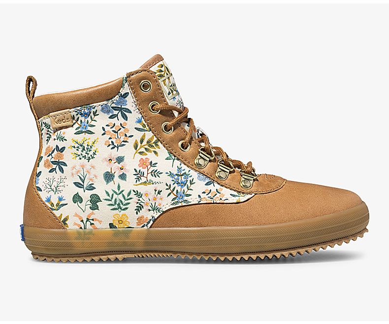 Keds Womens Beige Lace Up Boots - Keds X Rifle Paper Co Scout Boot Leather Wildflower W/ Thinsulate